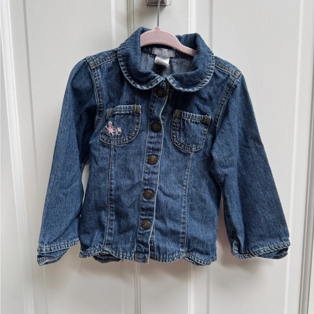 Carter's 3T Girls Blue Jean Jacket Classic Denim Style with Flower Design